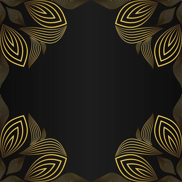 Elegante Goldene Blumenrahmen Bordüre Dekoration Design Auf Schwarzem Hintergrund — Stockvektor