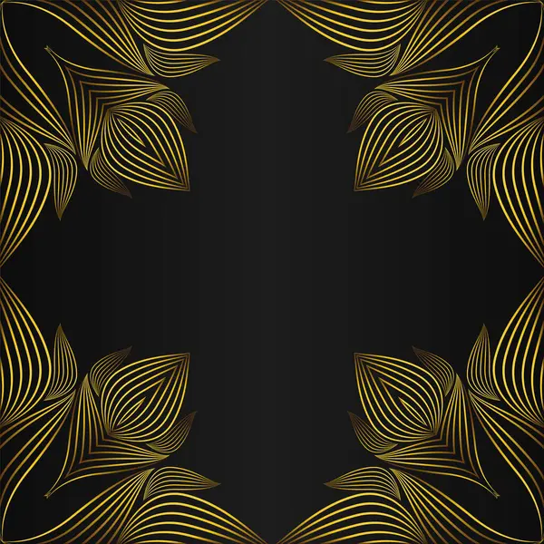Siyah Arkaplanda Zarif Altın Çiçekli Çerçeve Tasarımı — Stok Vektör