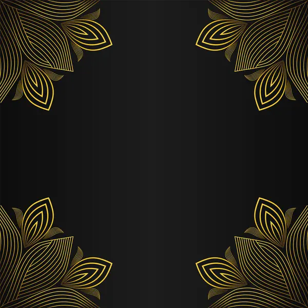 Elegante Goldene Blumenrahmen Dekoration Auf Schwarzem Hintergrund — Stockvektor