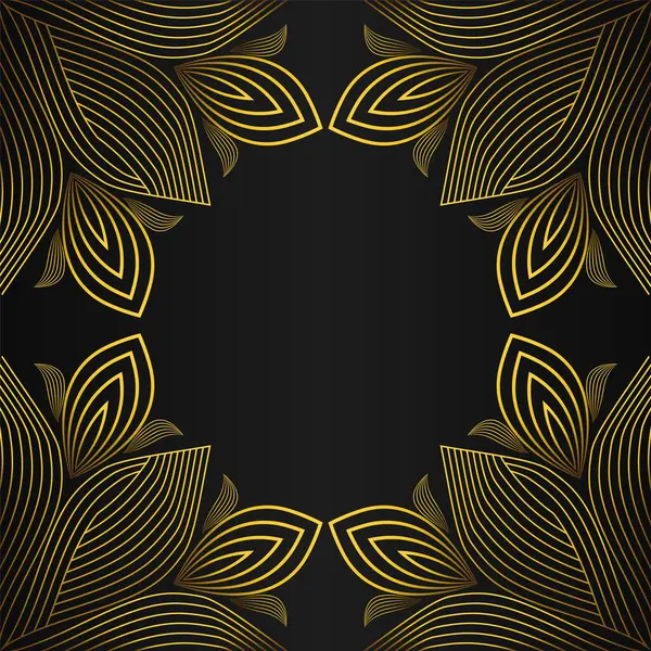 Elegáns Arany Virágos Keret Dekoráció Design Fekete Háttér — Stock Vector