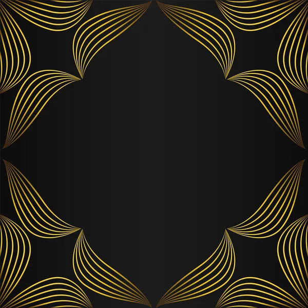 Elegant Gouden Bloemkader Decoratie Ontwerp Zwarte Achtergrond — Stockvector