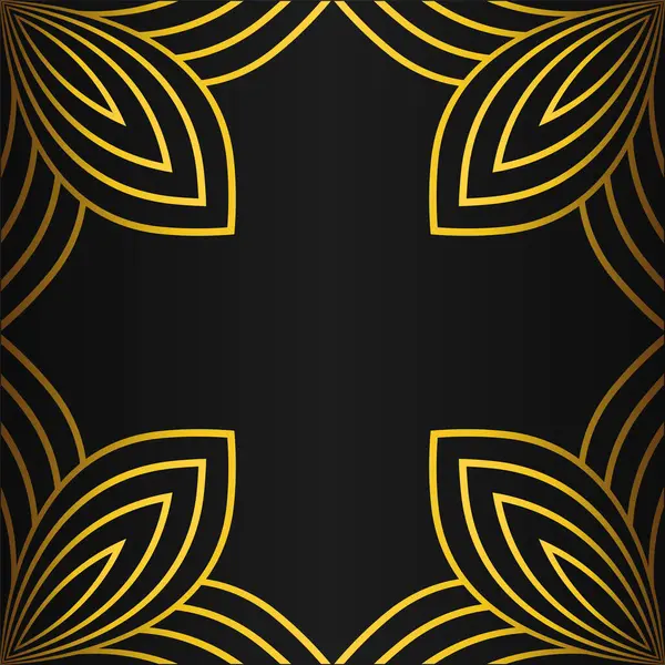 Elegante Oro Floreale Cornice Decorazione Disegno Sfondo Nero — Vettoriale Stock