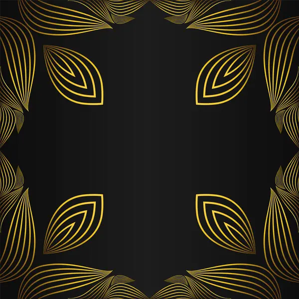 Elegante Goldene Blumenrahmen Dekoration Auf Schwarzem Hintergrund — Stockvektor