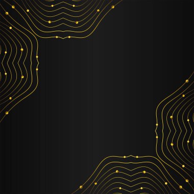 Siyah arkaplan tasarımında soyut altın çizgi çerçeve dekorasyonu 