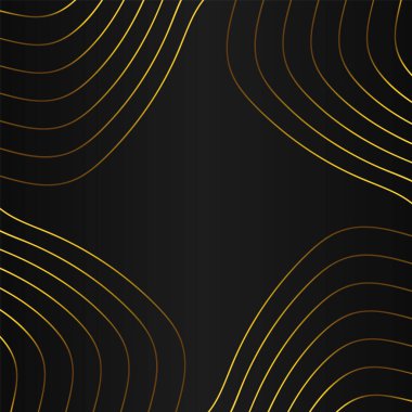 Siyah arkaplan tasarımında soyut altın çizgi çerçeve dekorasyonu 