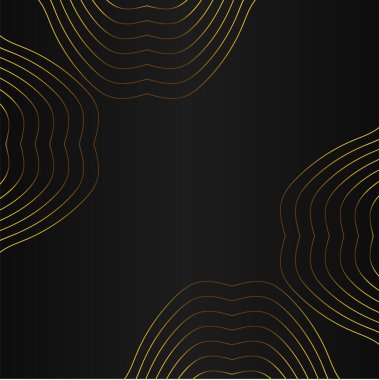 Siyah arkaplan tasarımında soyut altın çizgi çerçeve dekorasyonu 