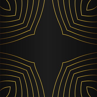 Siyah arkaplan tasarımında soyut altın çizgi çerçeve dekorasyonu 