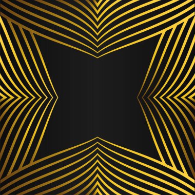 Siyah arkaplan tasarımında soyut altın çizgi çerçeve dekorasyonu 