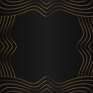 Siyah arkaplan dizaynında altın çizgi çerçeve dekorasyonu 