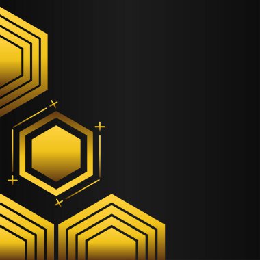 Siyah arkaplanda altın altıgen çerçeve