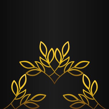 Lüks siyah ve altın arkaplan. Altından yapraklar ve metin için boşluk..