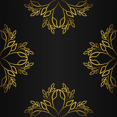 Lüks altın yapraklar siyah arkaplanda çerçeve süsü