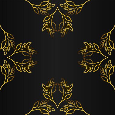 Lüks altın yapraklar siyah arkaplanda çerçeve süsü