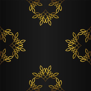 Lüks altın yapraklar siyah arkaplanda çerçeve süsü