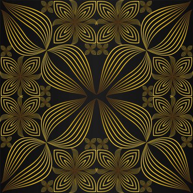 Siyah arkaplan tasarımında soyut altın çiçek deseni