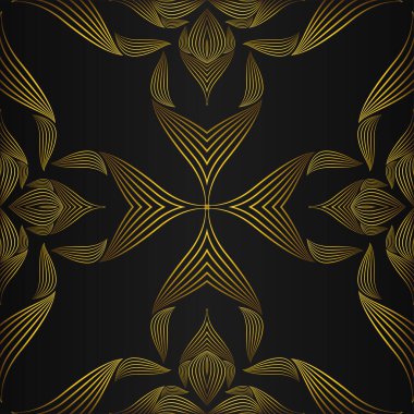 Siyah arkaplan tasarımında soyut altın çiçek deseni