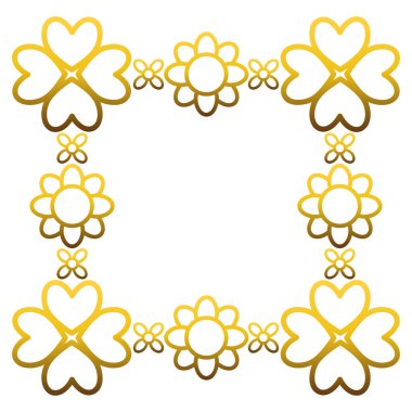 Yapraklı ve çiçekli altın çerçeve. beyaz arkaplan