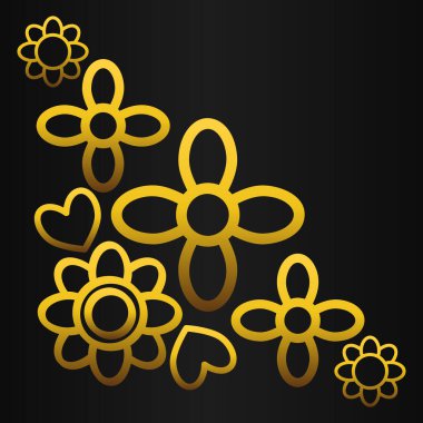 Altın çiçeklerin kenar köşesi siyah bir arkaplan üzerinde.
