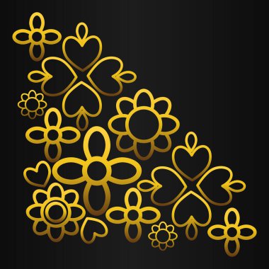 Altın çiçeklerin kenar köşesi siyah bir arkaplan üzerinde.