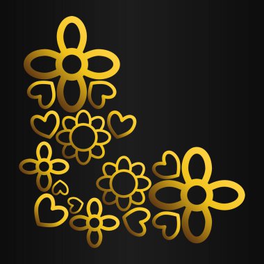 Altın çiçeklerin kenar köşesi siyah bir arkaplan üzerinde.