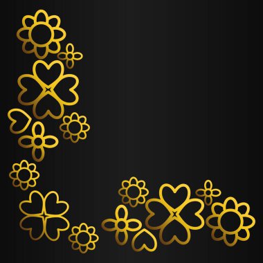 Altın çiçeklerin kenar köşesi siyah bir arkaplan üzerinde.