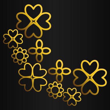 Altın çiçeklerin kenar köşesi siyah bir arkaplan üzerinde.