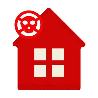 Beyaz arkaplanda izole edilmiş kafatası simgesi olan ev