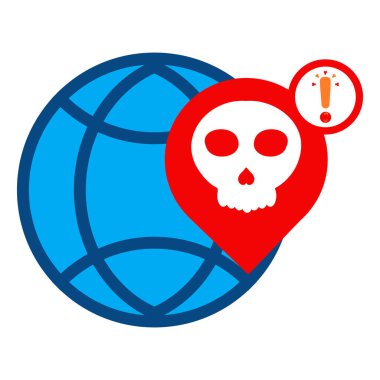 beyaz arkaplanda izole edilmiş kafatası simgesine sahip ağ küresi