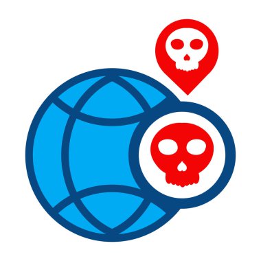 beyaz arkaplanda izole edilmiş kafatası simgesine sahip ağ küresi