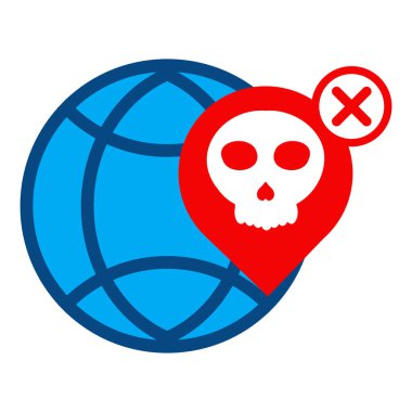 beyaz arkaplanda izole edilmiş kafatası simgesine sahip ağ küresi