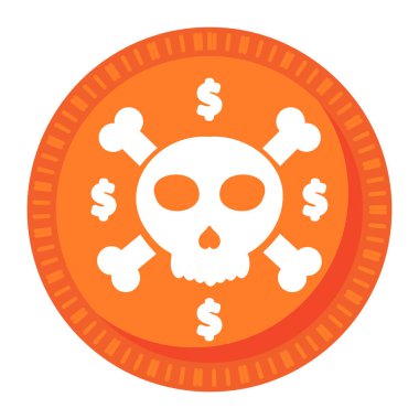 Beyaz arkaplanda izole edilmiş kafatası simgesi olan para