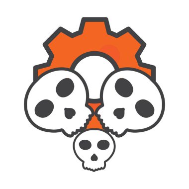 Beyaz arkaplanda izole edilmiş kafatası ve dişli çizimi