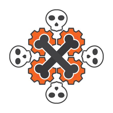 Beyaz arkaplanda izole edilmiş kafatası ve dişli çizimi