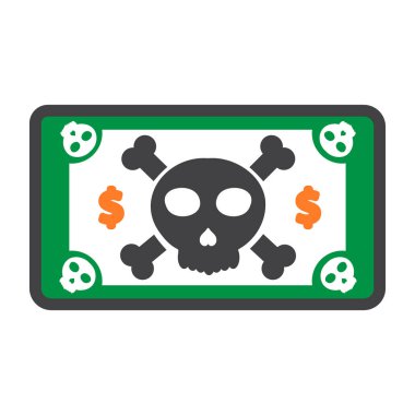 Beyaz arkaplanda izole edilmiş kafatası simgesi olan para