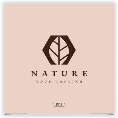 Doğa yaprağı altıgen logosu birinci sınıf şablon vektörü 10 birim