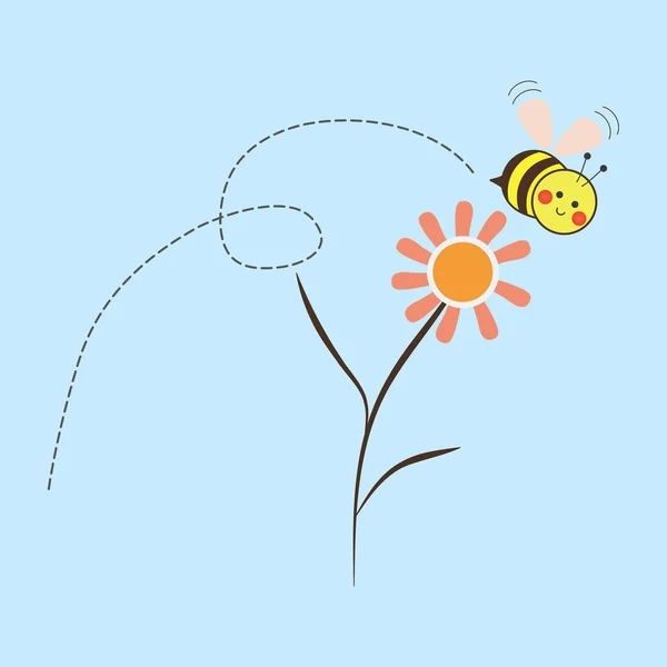 ベクトルデイジー花かわいい蜂の漫画とハートが白い背景ベクトルイラストプレミアムデザインベクトルEps10 — ストックベクタ