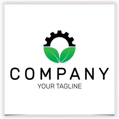 dişli ve doğa yaprağı logosu premium şablon vektörü 10