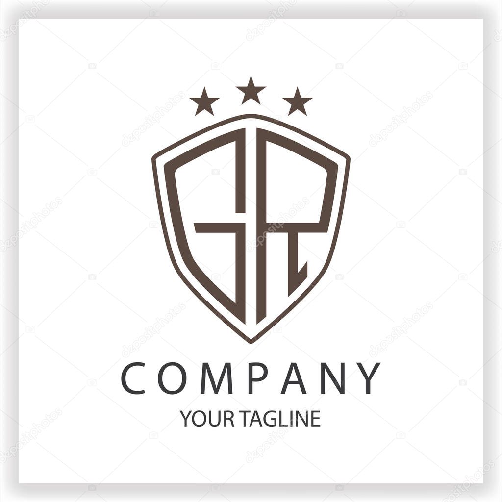 GR Logo monogram with shield shape isolated black colors on outline design template premium elegant template vector eps 10
