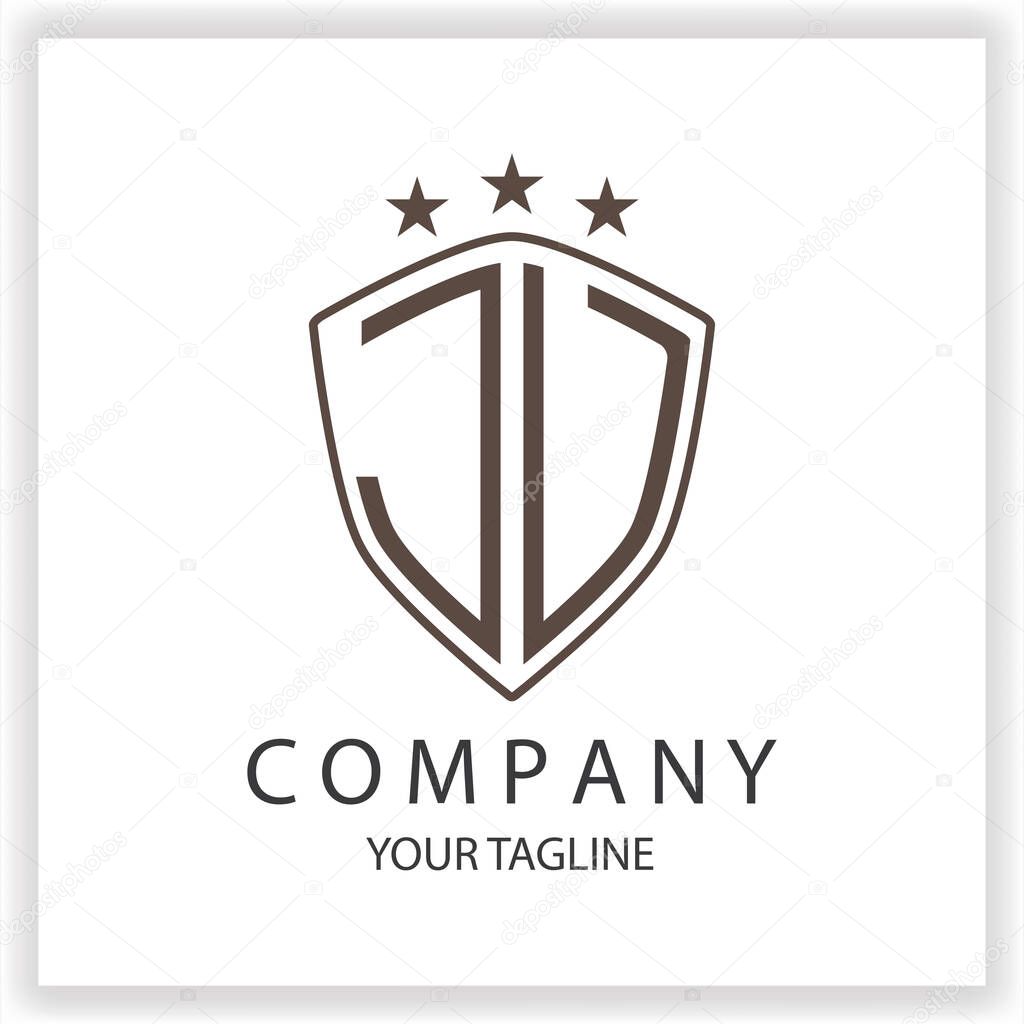 JV JU Logo monogram with shield shape isolated black colors on outline design template premium elegant template vector eps 10