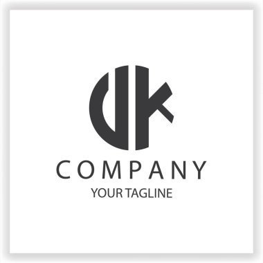 VK UK Logo monogramı basit ve modern daire siyah renk tasarım şablonu