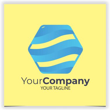 Su dalgaları dizayn şablonuyla yapılmış altıgen vektör logosu