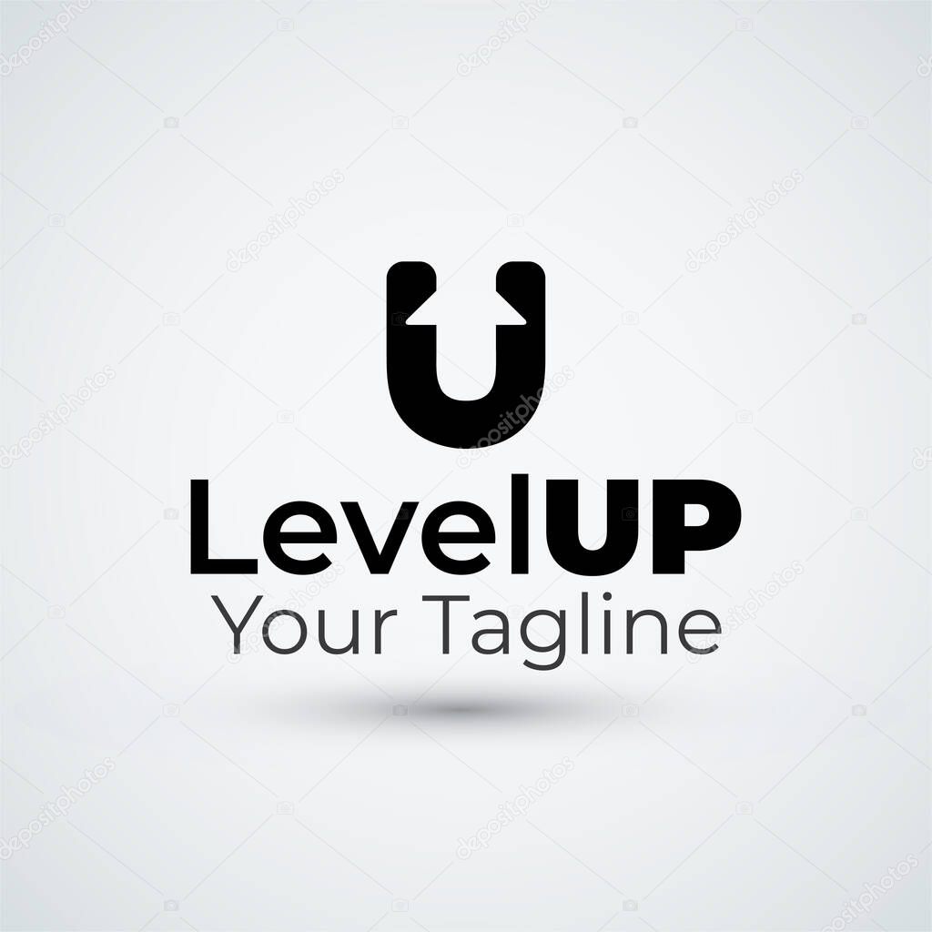 Letter U logo arrow level UP logo design flat icon template