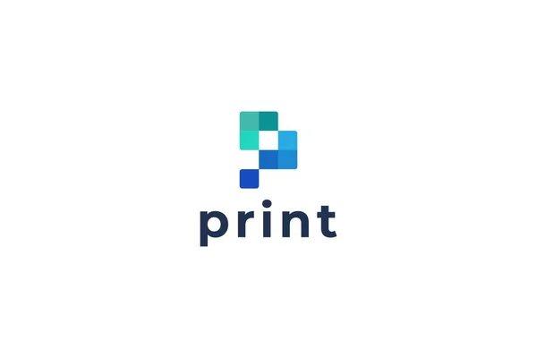 Letra Logotipo Tecnológico Pixel Simple Único — Vector de stock