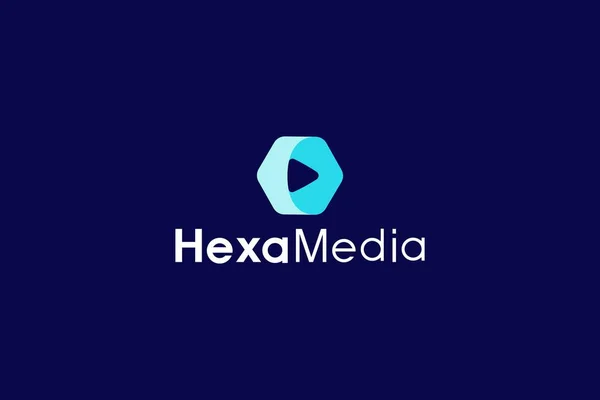 Hexa Media Dynamisk Play Knapp Teknisk Hexagon Logotyp — Stock vektor