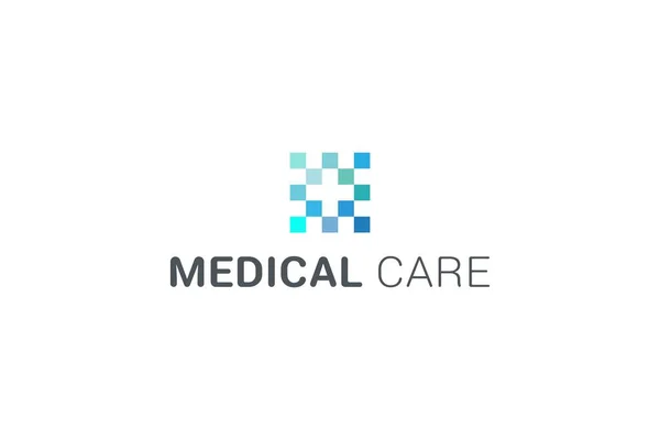 Medicinskt Kors Enkel Blå Streckad Sjukvård Pixel Logotyp — Stock vektor