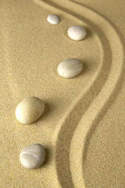 Zen garden with the stones and sand pattern