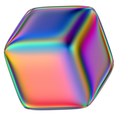 Şeffaf bir arkaplanda izole edilmiş yanardöner geometrik üç boyutlu şekil. Moda soyut holografik tasarım ögesi.