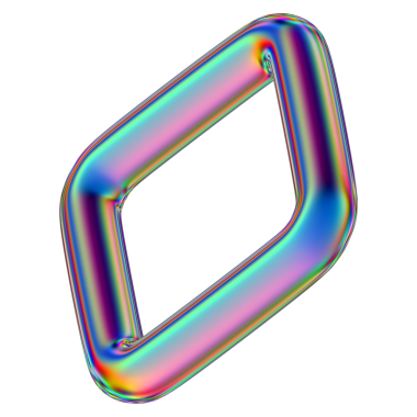 Şeffaf bir arkaplanda izole edilmiş yanardöner geometrik üç boyutlu şekil. Moda soyut holografik tasarım ögesi.