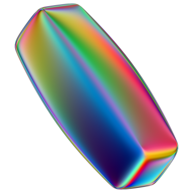 Şeffaf bir arkaplanda izole edilmiş yanardöner geometrik üç boyutlu şekil. Moda soyut holografik tasarım ögesi.