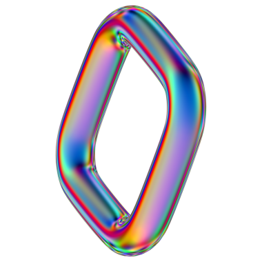 Şeffaf bir arkaplanda izole edilmiş yanardöner geometrik üç boyutlu şekil. Moda soyut holografik tasarım ögesi.
